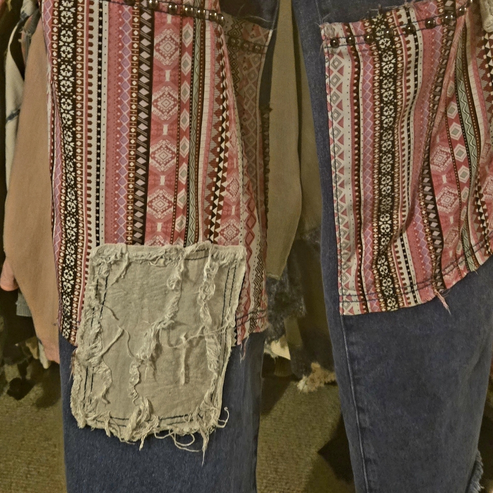 POL Blue and Pink Patchwork Flare Pants - image 9